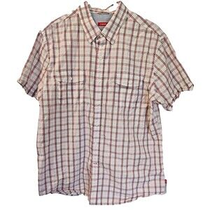 Men's Izod Red-White Plaid Short Sleeve Shirt XL